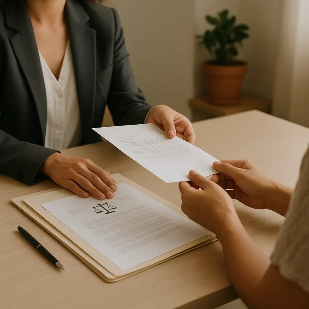 atencion-juridica-en-tehuacan Asesoría jurídica en Tehuacán con entrega de documentos legales, sin mostrar rostros, en un ambiente profesional y confiable.